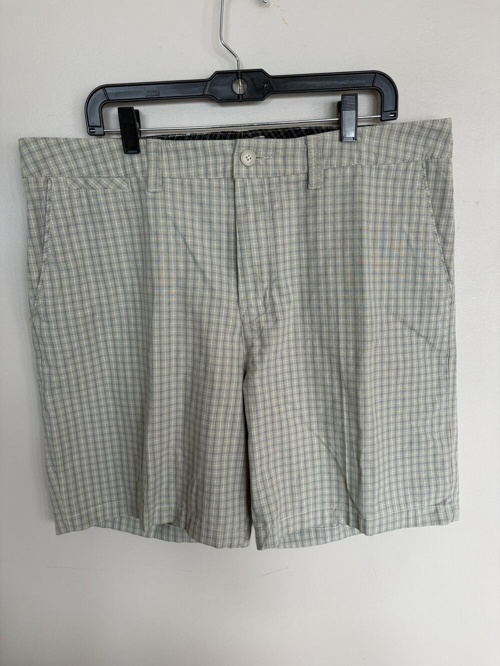 Quicksilver Men’s 36 Board Shorts Embroidered Logo Surf Skater Y2K Green Plaid